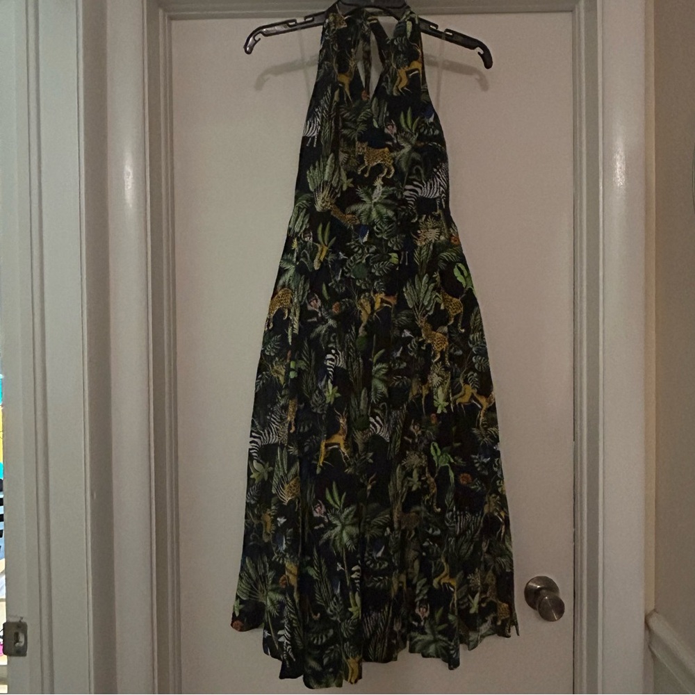 Unique Vintage Jungle Print Halter Dress